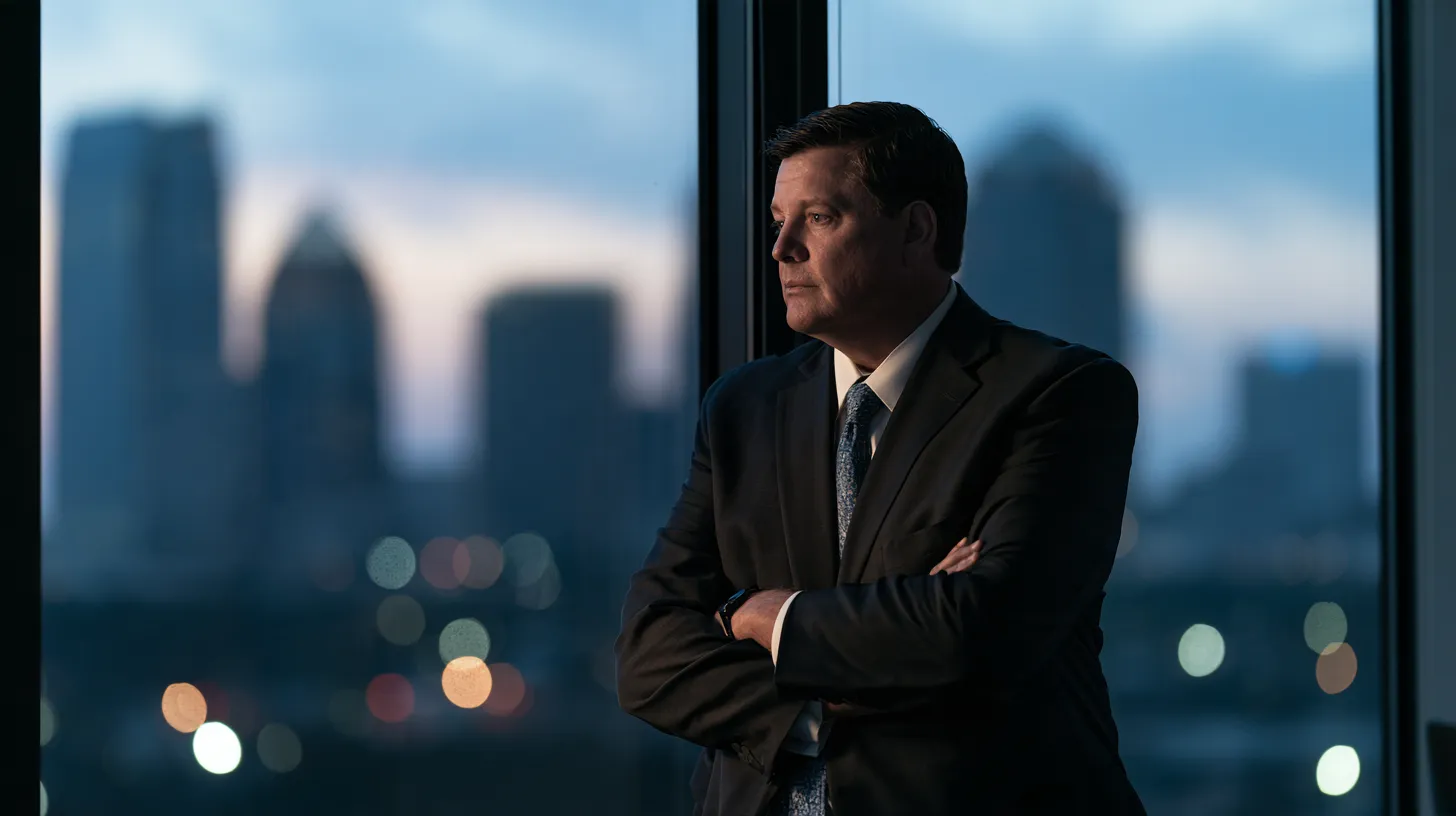 Oliv Financial advisor reviewing lending terminology at dusk