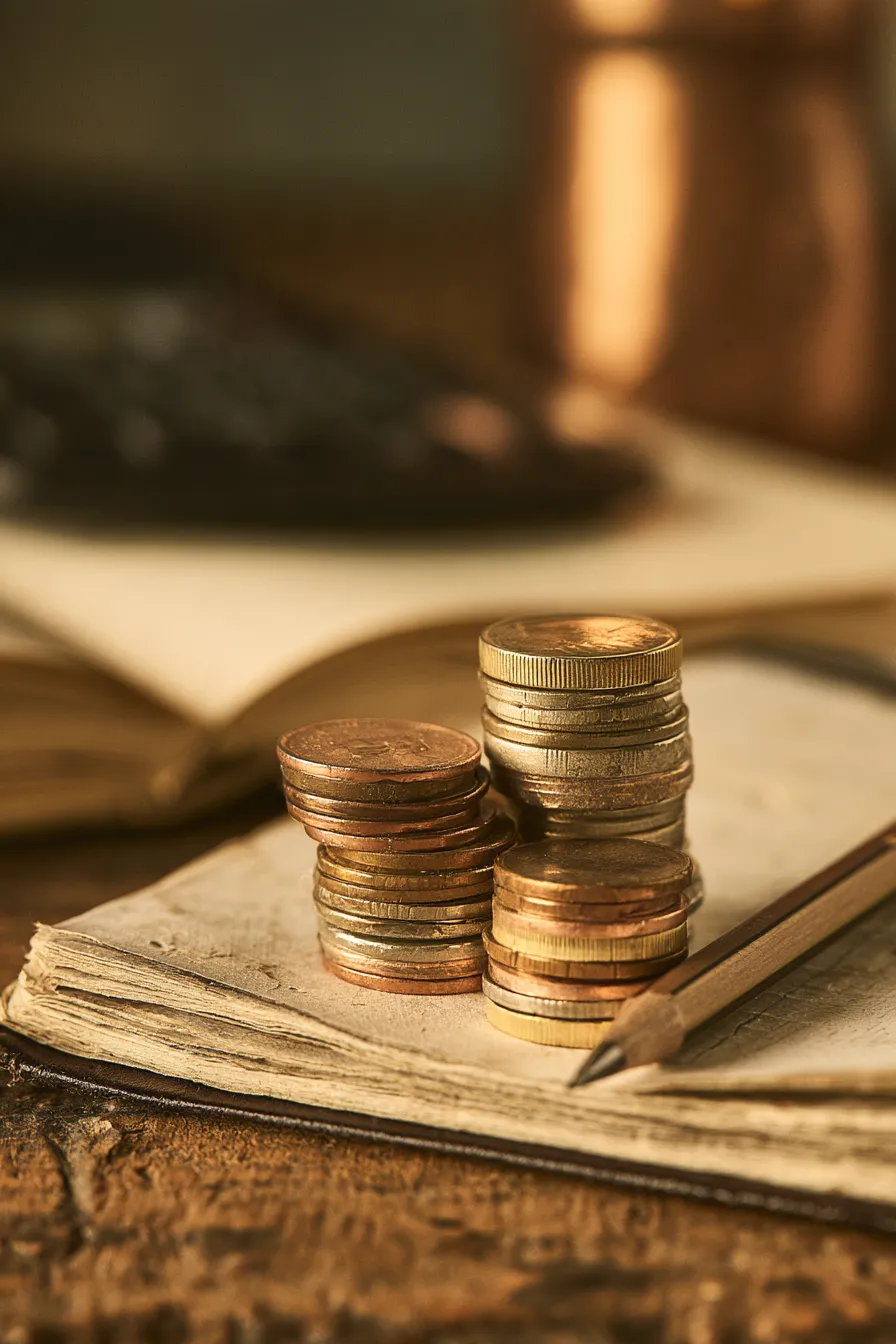 Coin stacks beside a budgeting notebook for a personal loan plan