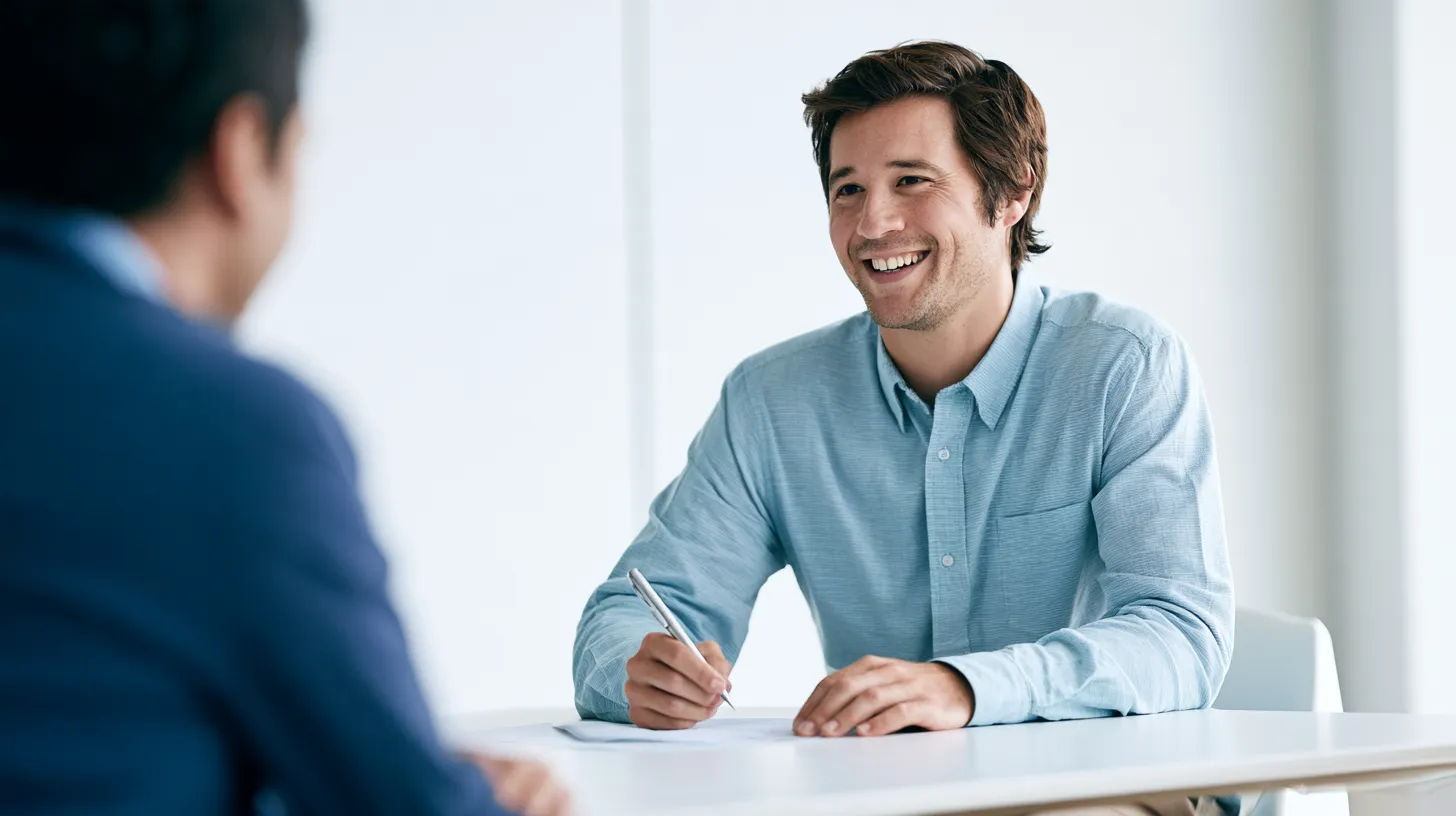 Borrower completing an Oliv Financial personal loan application at a desk