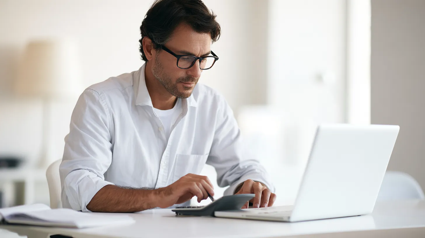 Borrower using the Oliv Financial personal loan calculator at a desk