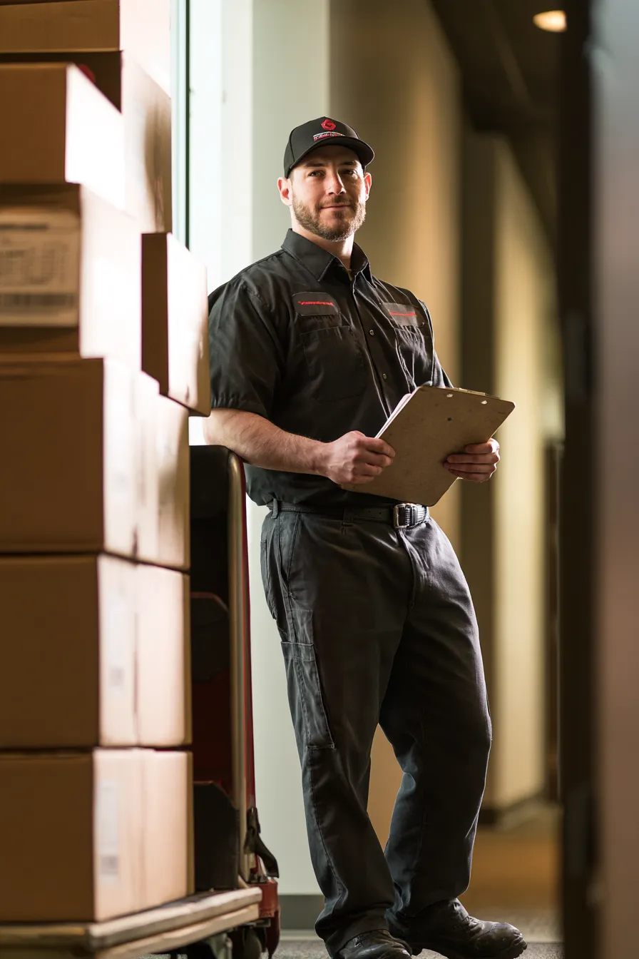 Professional mover with a clipboard itemizing relocation costs